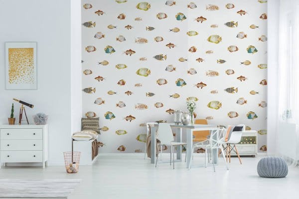 Beyaz Zeminde Balıklar Duvar Kağıdı