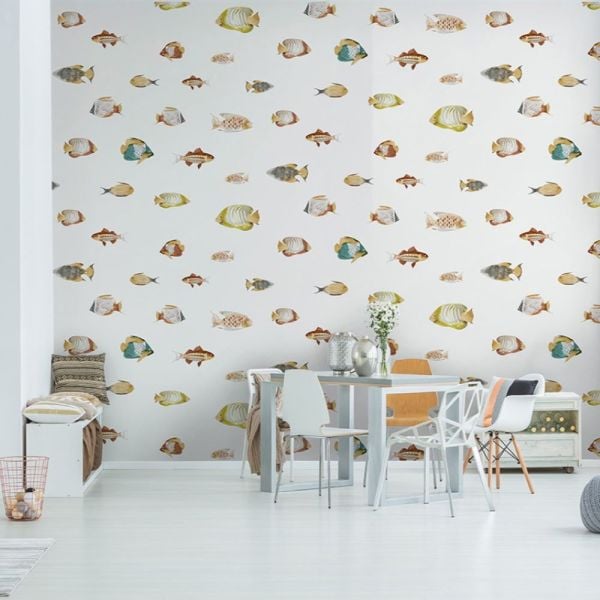 Beyaz Zeminde Balıklar Duvar Kağıdı