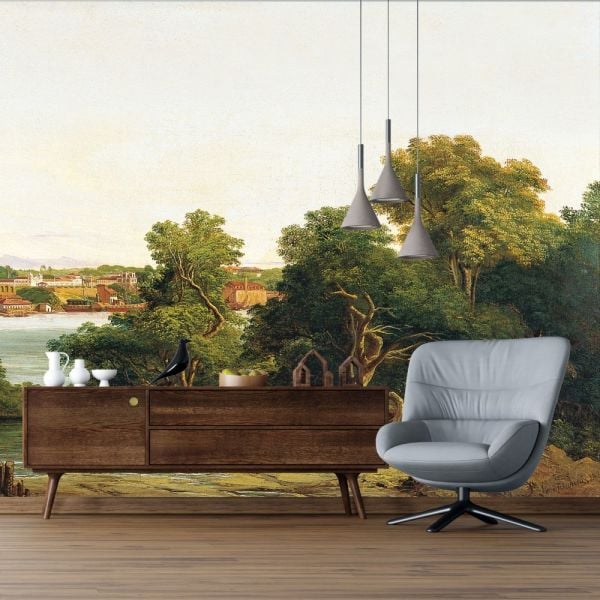 Yeşil Orman Ağaç Evler Deniz Kenarı Duvar Kağıdı