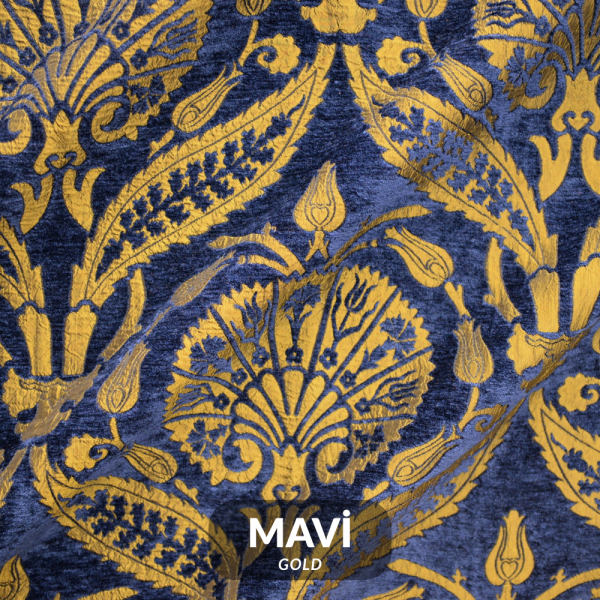 Osmanlı Lalesi Desenli Döşemelik Kumaş Mavi Gold