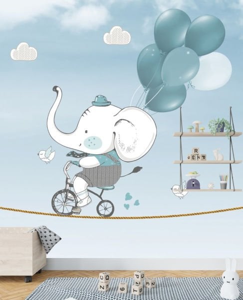 Uva Mavi Balonlu Bisikletli Fil Duvar Kağıdı