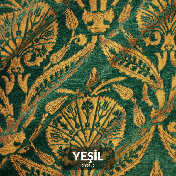 Osmanlı Lalesi Desenli Döşemelik Kumaş Yeşil Gold