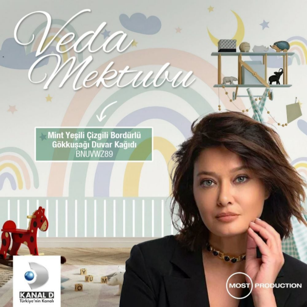 Veda Mektubu Dizi Mint Yeşili Çizgili Bordürlü Gökkuşağı Duvar Kağıdı