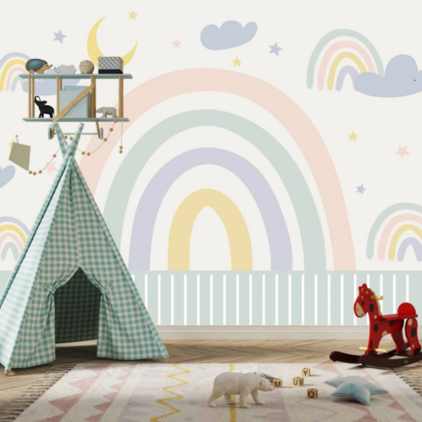 Veda Mektubu Dizi Mint Yeşili Çizgili Bordürlü Gökkuşağı Duvar Kağıdı