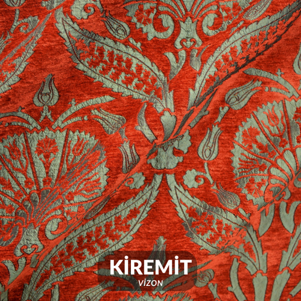 Osmanlı Lalesi Desenli Döşemelik Kumaş Kiremit Vizon