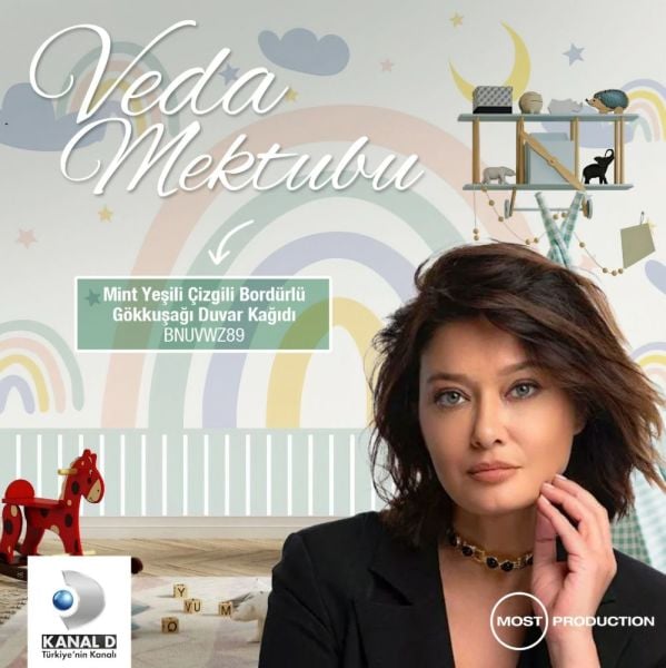 Veda Mektubu Dizi Mint Yeşili Çizgili Bordürlü Gökkuşağı Duvar Kağıdı