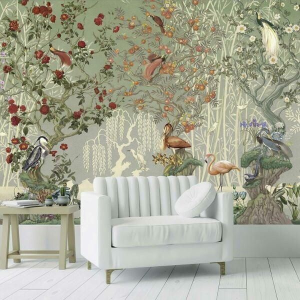 Renkli Güller Egzotik Hayvanlar Duvar Kağıdı