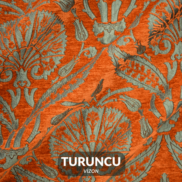 Osmanlı Lalesi Desenli Döşemelik Kumaş Turuncu Vizon
