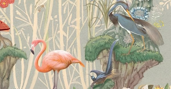 Renkli Güller Egzotik Hayvanlar Duvar Kağıdı