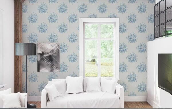 Wainscott Floral Gökyüzü Mavisi Renk Duvar Kağıdı