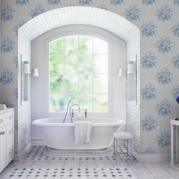 Wainscott Floral Gökyüzü Mavisi Renk Duvar Kağıdı