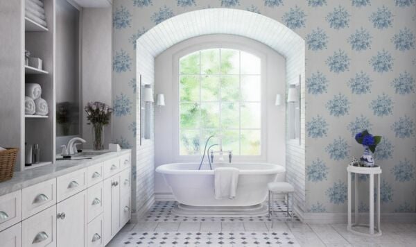 Wainscott Floral Gökyüzü Mavisi Renk Duvar Kağıdı