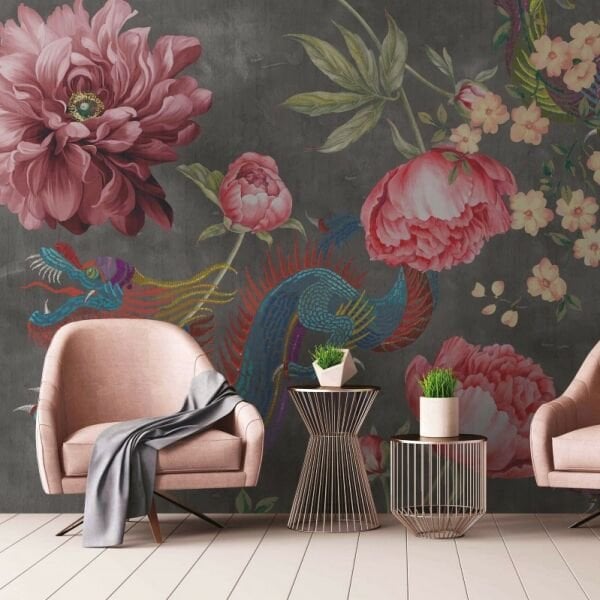 Ejderha Ve Çiçekler Duvar Kağıdı