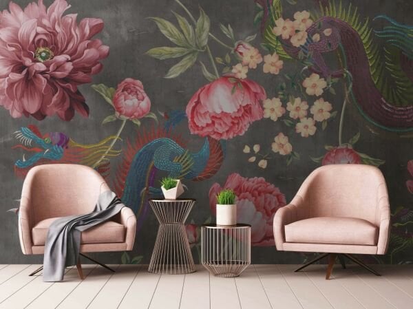 Ejderha Ve Çiçekler Duvar Kağıdı