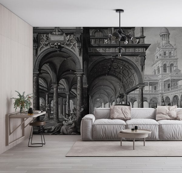 Antrasit Gri Sütunlar Tarihi Kapılar Duvar Kağıdı