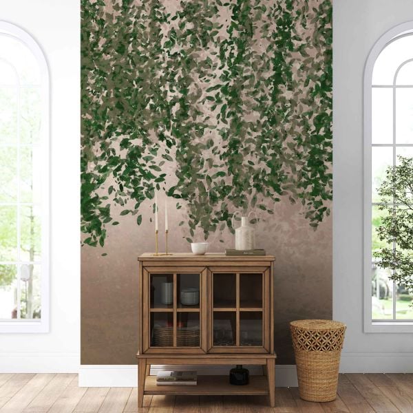 Pembe Zemin Sarmaşık Yaprakları Duvar Kağıdı