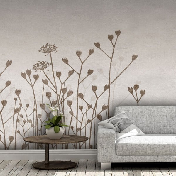 Vizon Zeminde Kahve Tomurcuk Yapraklar Duvar Kağıdı