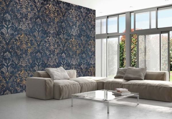 Koyu Lacivert Üzeri Şal Desen Duvar Kağıdı