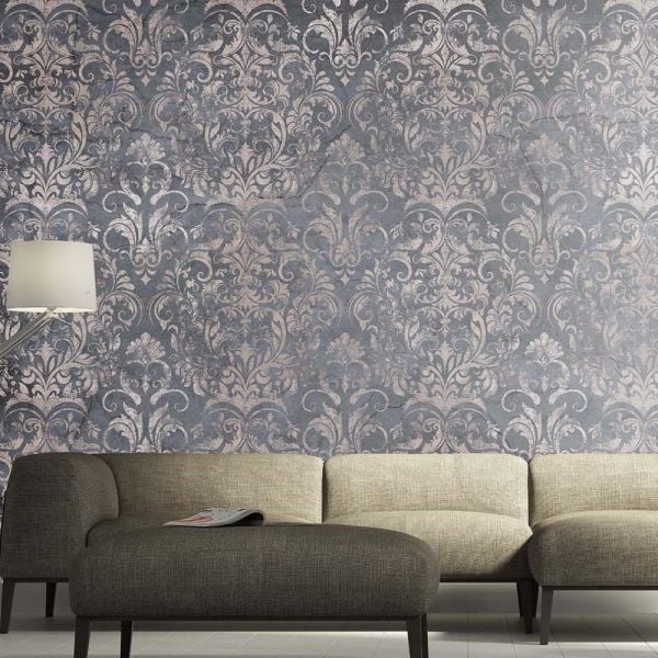 Antrasit Çatlamış Duvar Üzeri Şal Desen Duvar Kağıdı