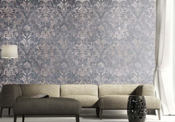 Antrasit Çatlamış Duvar Üzeri Şal Desen Duvar Kağıdı