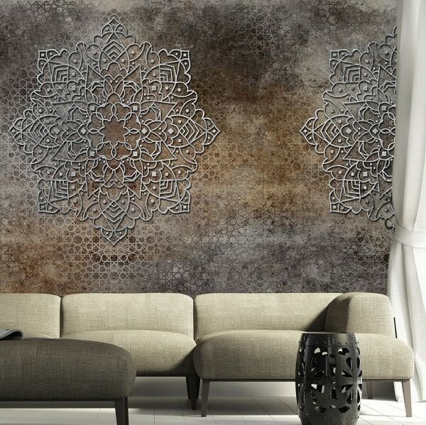 Üç Boyutlu Bakır Tonda Şal Desen Duvar Kağıdı