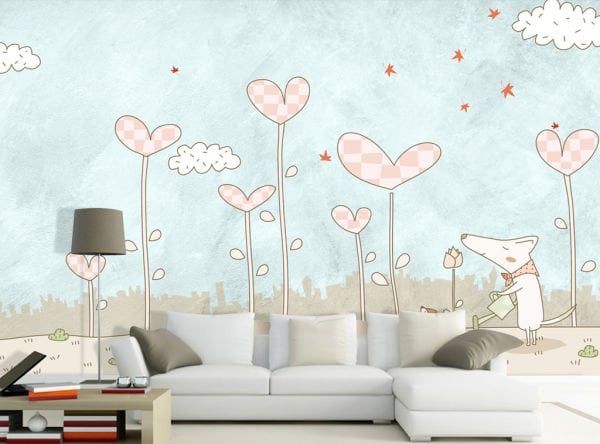 Kalp Filizler Çizgi Karakter Duvar Kağıdı