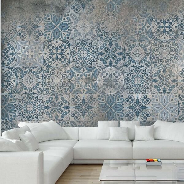 Desenli Karolar Turkuaz Renk Duvar Kağıdı