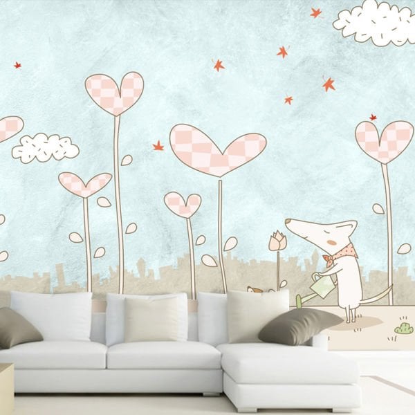 Kalp Filizler Çizgi Karakter Duvar Kağıdı