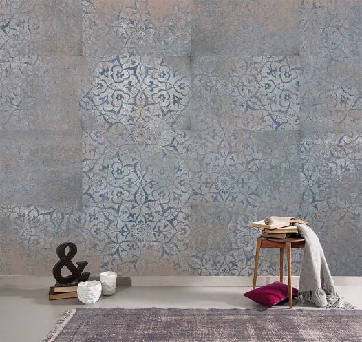 Eskitme Desen Bakır Mavi Karolar Duvar Kağıdı