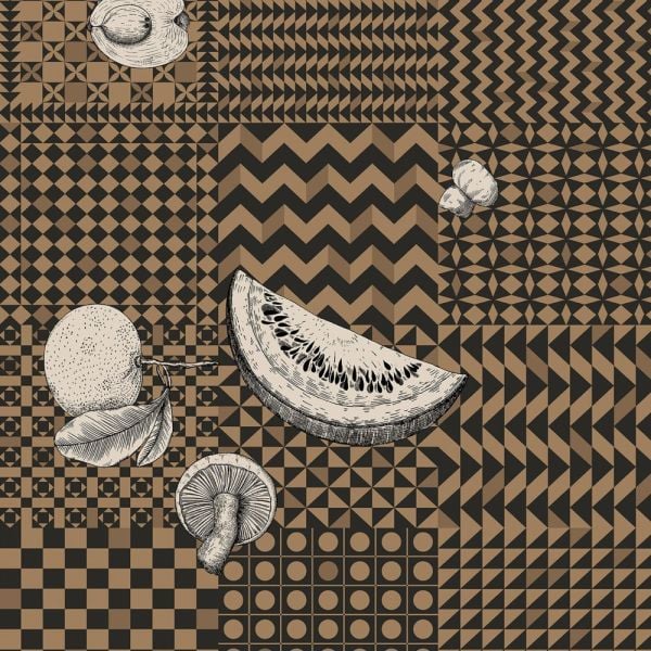 Fornasetti Black And Gold Frutta ve Geometrico Duvar Kağıdı