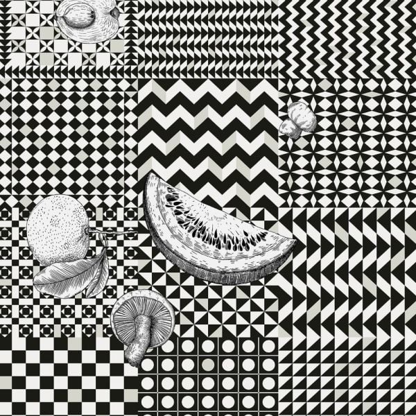 Fornasetti Siyah Beyaz Renk Frutta ve Geometrico Duvar Kağıdı