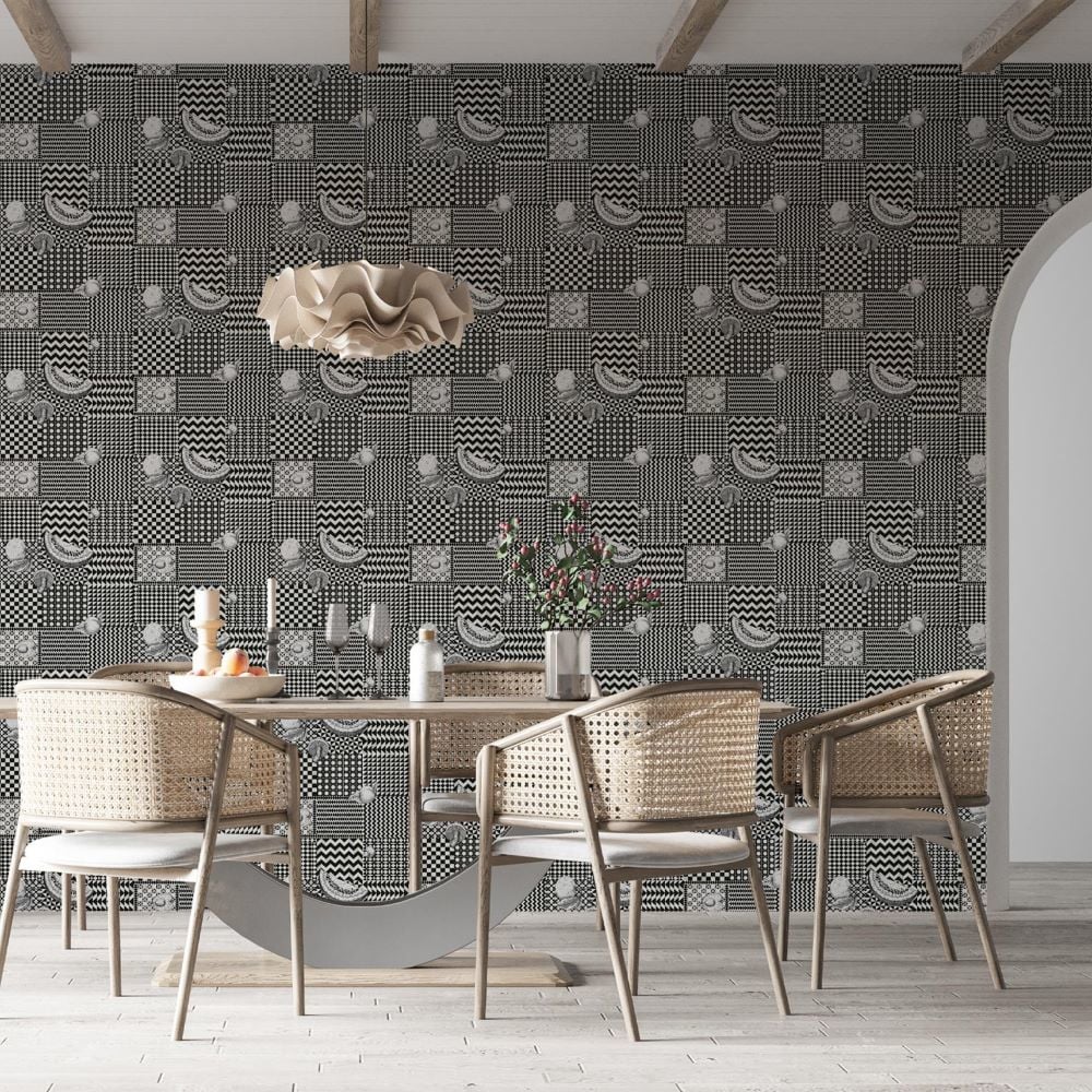 Fornasetti Siyah Beyaz Renk Frutta ve Geometrico Duvar Kağıdı