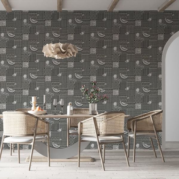 Fornasetti Siyah Beyaz Renk Frutta ve Geometrico Duvar Kağıdı