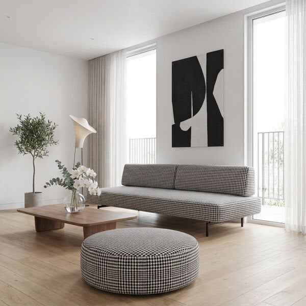 Kazayağı Desenli Ve Düz Kombinli Döşemelik Kumaş