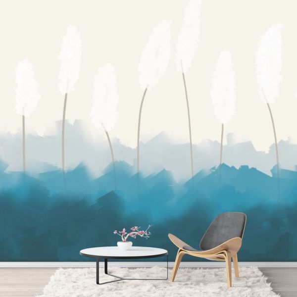 Uva Lacivert Sulu Boya Soyut Desen Duvar Kağıdı