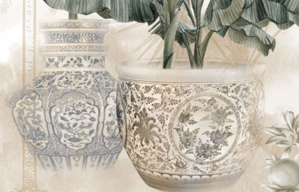 Soft Renkler Blue Blanc Saksılar Duvar Kağıdı