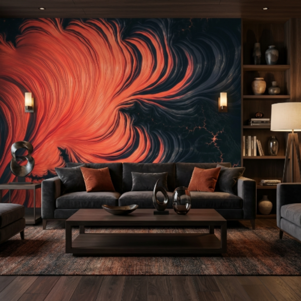 Uva Siyah Zeminde Nar Çiçeği Renk Duvar Kağıdı