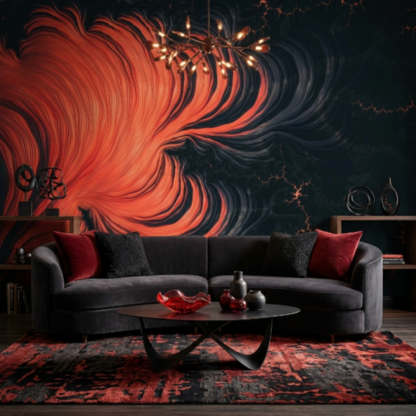 Uva Siyah Zeminde Nar Çiçeği Renk Duvar Kağıdı