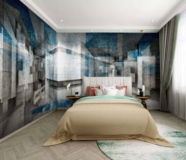 Boyutlu Duvarlar Mavi Lacivert Antrasit Duvar Kağıdı