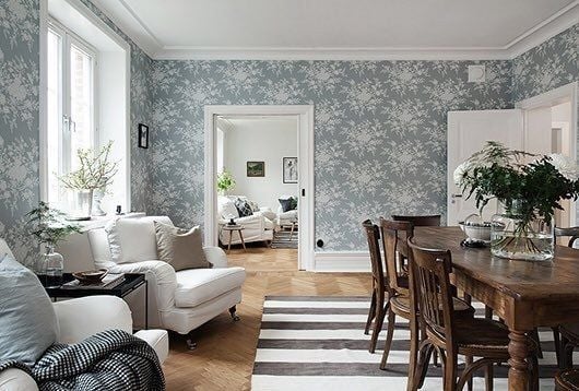 Ralph Lauren Antrasit Zeminde Çiçekler Duvar Kağıdı