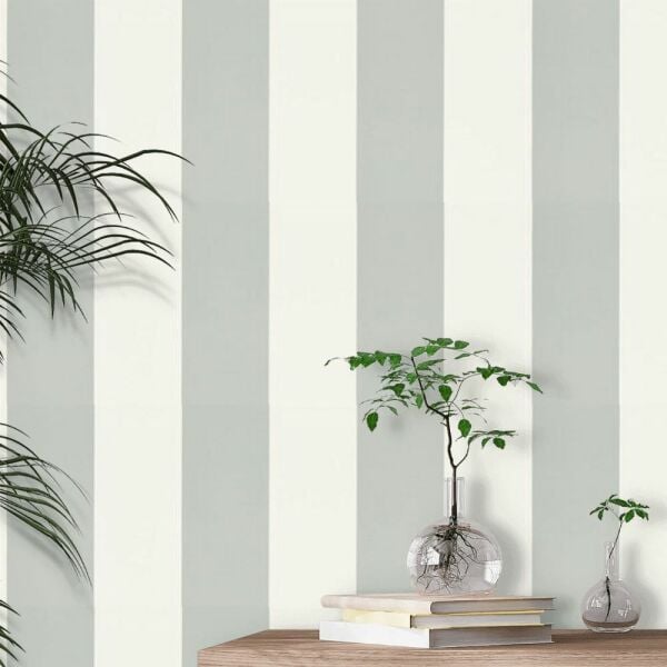 Ralph Lauren Çizgili Vinil  Açık Mavi Beyaz Duvar Kağıdı