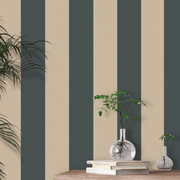 Ralph Lauren Çizgili Vinil Bej Siyah Duvar Kağıdı
