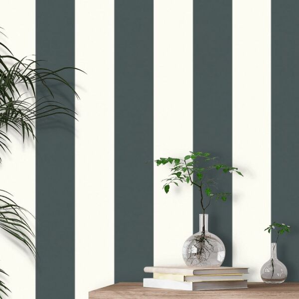 Ralph Lauren Çizgili Vinil Lacivert Bej Duvar Kağıdı