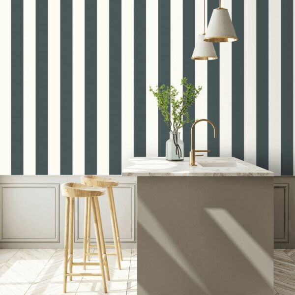 Ralph Lauren Çizgili Vinil Lacivert Bej Duvar Kağıdı