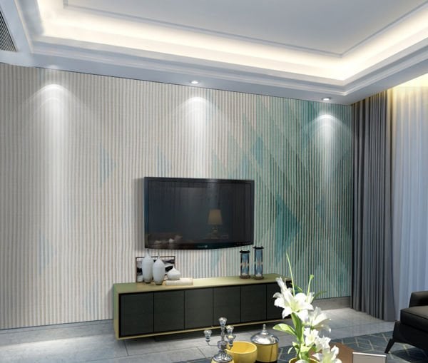 Dikey Çizgili Turkuaz Üçgen Detaylı Duvar Kağıdı