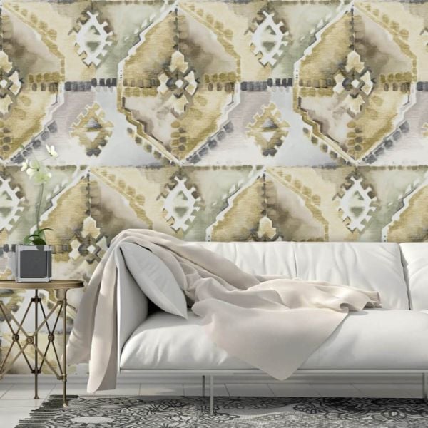 Hardal Taba Renk  Etnik Desen Duvar Kağıdı