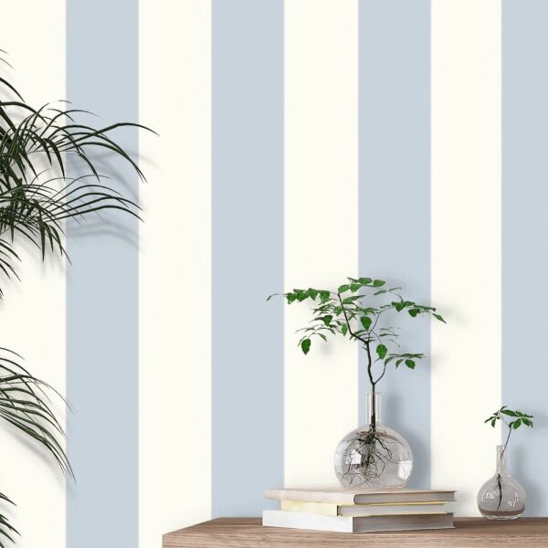 Ralph Lauren Çizgili Vinil Mavi Beyaz Duvar Kağıdı