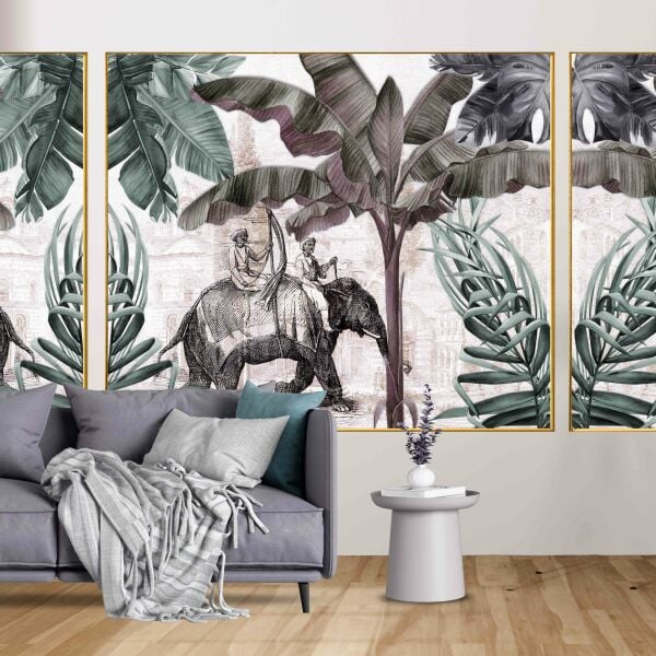 Muz Ağaçları Fil Tasarım Duvar Kağıdı