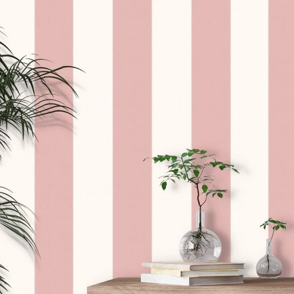 Ralph Lauren Çizgili Vinil Pembe Beyaz Duvar Kağıdı