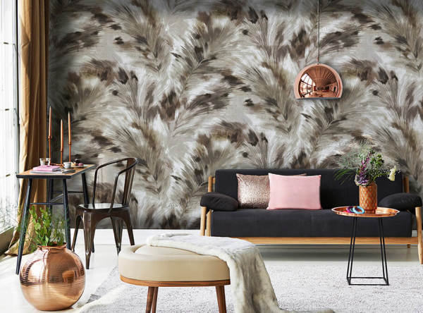 Kahve Gri Bej Renkler Tüyler Duvar Kağıdı